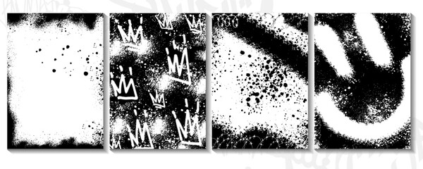 Black and white set of abstract grunge graffiti backgrounds