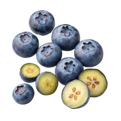 Obraz premium Fresh Blueberries with Cross-Section Revealing Juicy Interior