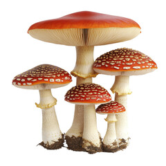 Diverse group of freshly foraged mushrooms displayed on a natural surface enhancing their unique textures and colors isolated on transparent background..