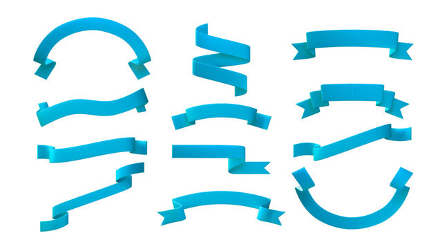 3d ribbon. Blue tag banner, sale sticker or realistic sign emblem. Bookmark, flag label or heraldic frame for band. Sale discount special offer. Vector promotional marketing elements set