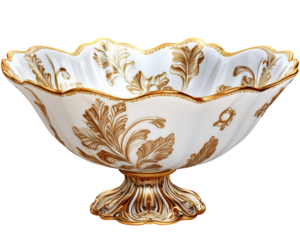 Elegant ceramic bowl with hand painted gold rim and floral design, perfect for decorative use or serving. This exquisite piece adds touch of luxury to any setting