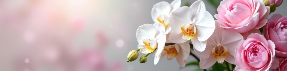 Cascade of white orchids & pink peonies, wedding bouquet, arrangement, luxury