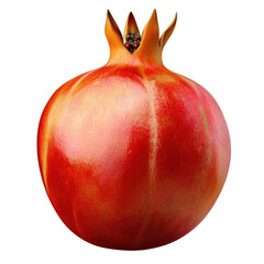 Glossy red pomegranate placed elegantly on a matte black background showcasing its unique shape and textured surface isolated on transparent background..
