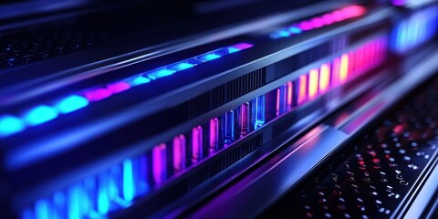 Fototapeta premium Futuristic server rack with vibrant RGB lighting.