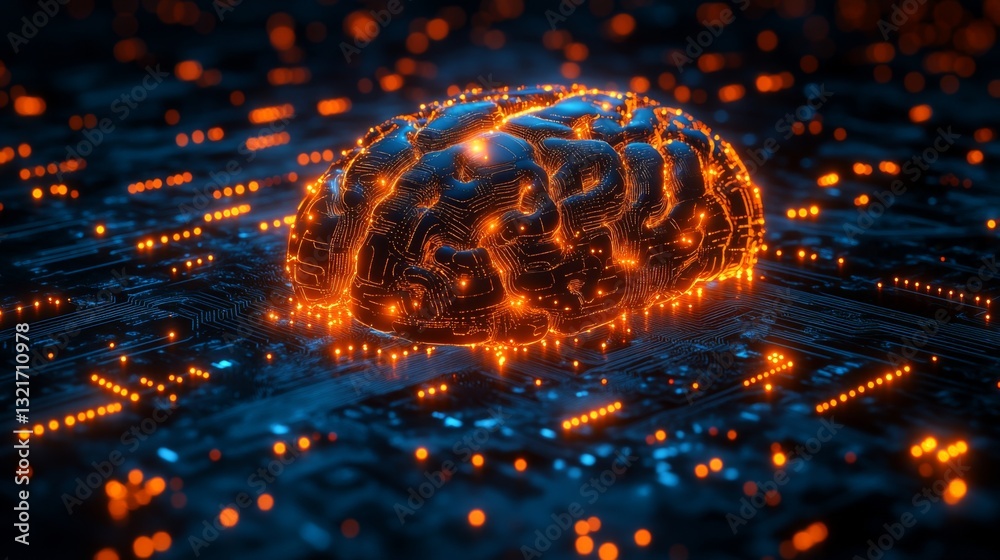 Aufkleber A glowing neural network structure represents a brain, symbolizing the fusion of quantum mechanics and artificial intelligence for data optimization and algorithm enhancement.