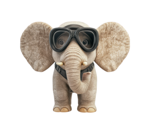 playful elephant wearing goggles and snorkel, ready for adventure. This whimsical scene captures fun spirit of exploration and curiosity