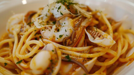 Spaghetti with Cuttlefish: A Mouthwatering Italian Delight! This dish features tender cuttlefish paired with long