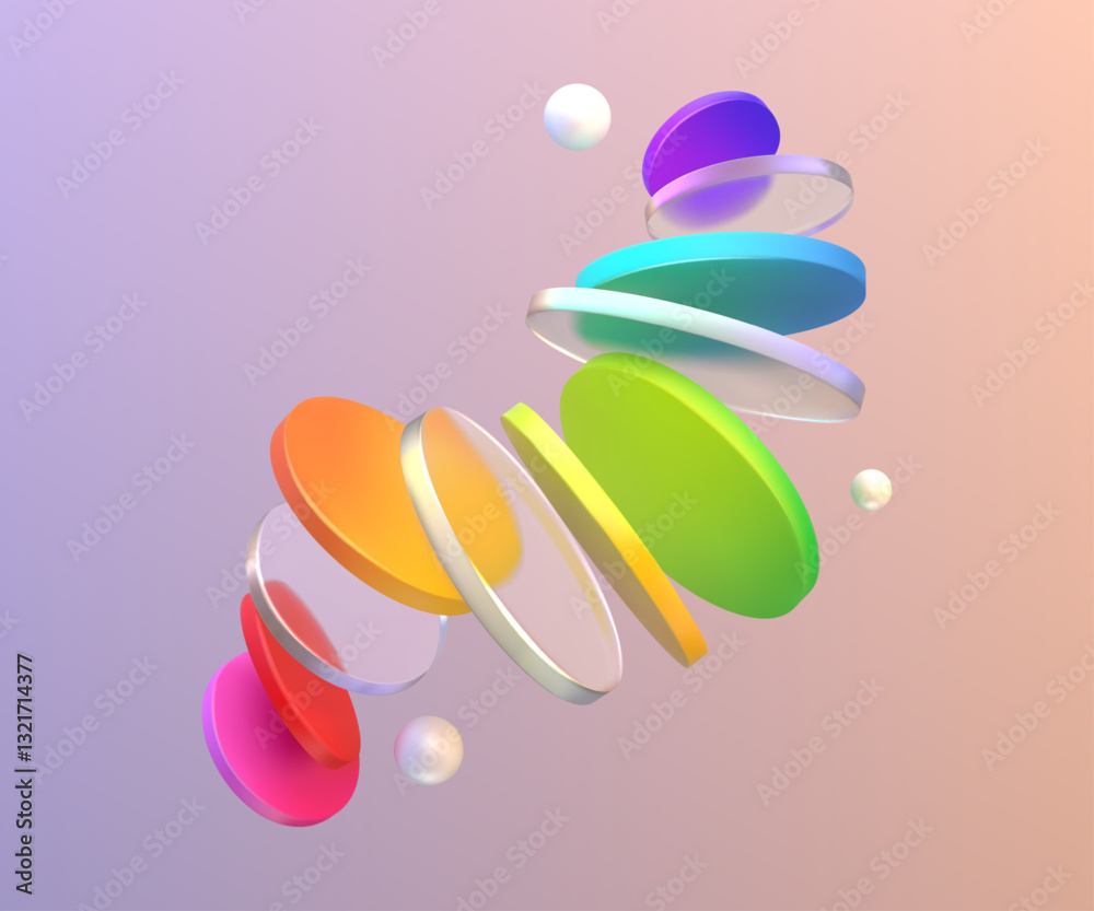 Poster 3d shapes. abstract glass color objects. art circle elements. modern light graphic glassmorphism. ge