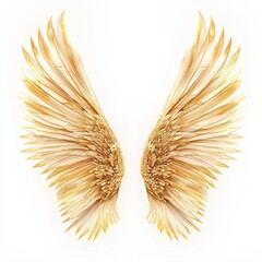 Golden Wings on White: Symbolizing freedom and spirituality. Ideal for art, religion, fashion, and inspirational themes.