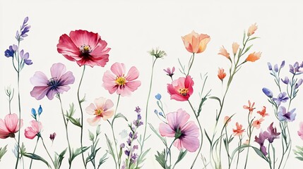 Naklejka premium Botanical Watercolor Wildflowers Sketch Vector Drawing for Professional Use