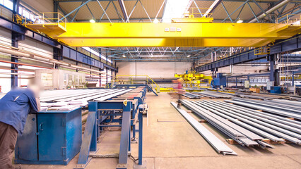 Factory workshop with lifting crane device timelapse hyperlapse