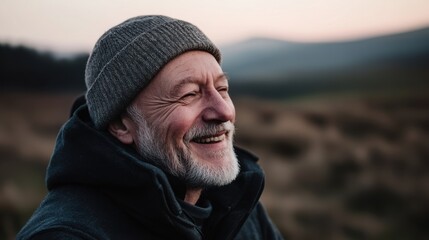 Confident young man smiling warmly, radiating joy and positivity.