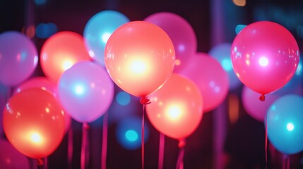 Glowing Colorful Balloons at Night Festive Celebration