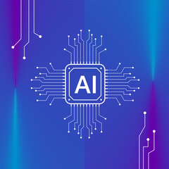 Fototapeta premium Futuristic AI chip embedded with intricate circuits, against a high-tech blue abstract background, symbolizing advanced artificial intelligence and cutting-edge technology