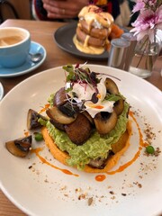 Lunch with Pancakes and Mushroom Toast 