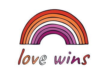 Colorful rainbow shape Lesbian pride flag Happy pride day LGBTQIA community Pride Month Vector hand drawn doodle for posters, stickers, logo, cards
