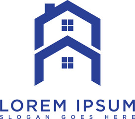 Minimalist blue house logo with modern and simple design. Suitable for branding, property, architecture, and real estate purposes. Vector format with clean lines and professional look
