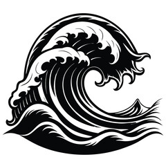 ocean wave black vector silhouette llustration on white background