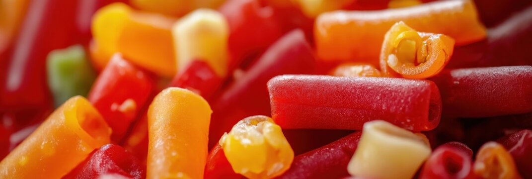 A vibrant assortment of colorful pasta shapes stacked together, emphasizing the joy of cooking and the artistic flair culinary creations can possess.