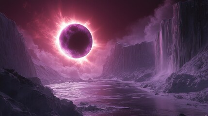 Fototapeta premium A striking image of a solar eclipse, showcasing a dark circular silhouette of the moon partially covering the bright disk of the sun.