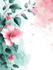 beautiful watercolor illustration featuring pink flowers and green leaves, creating serene and artistic floral design. Perfect for home decor or stationery