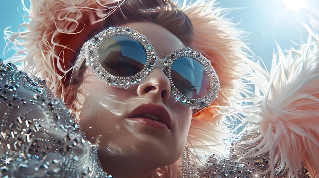 Glamorous Anthro Limur in Oversized Rhinestone Sunglasses and Sparkling Evening Gown in Luxurious Fashion Photography Composition