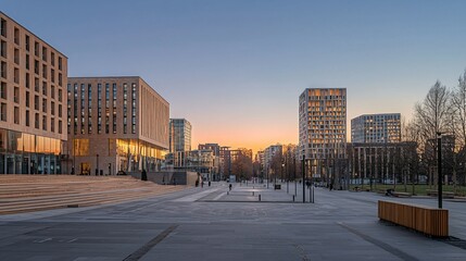 Fototapeta premium Modern Office in Evening Glow，modern city concept