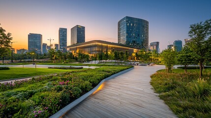 Obraz premium Modern Office in Evening Glow，modern city concept