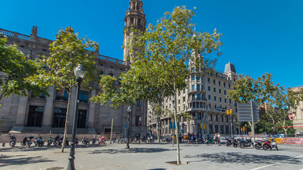 Walking through the streets of Barcelona to monument on Plaza Antonio Lopez and Old Post Office timelapse hyperlapse, Barcelona, Spain.