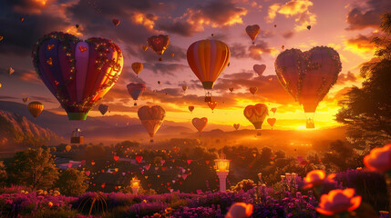 hot air balloon at sunset