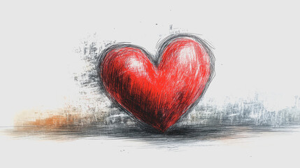 Fototapeta premium 3D red heart icon hand drawn on white background.