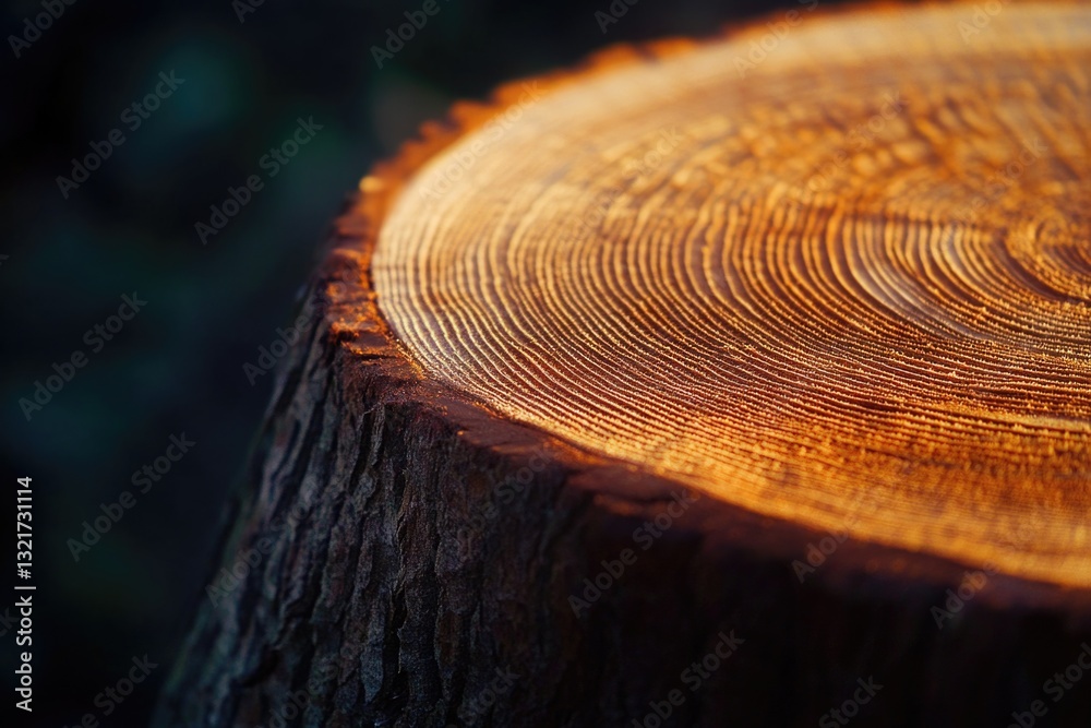 Poster A close-up shot of a wooden stump against a tree trunk, ideal for use as a texture or pattern
