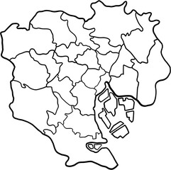 freehand drawing of Tokyo city map.