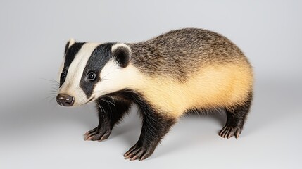 Badger Portrait Against Light Gray Background