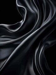 Fototapeta premium Rippling black silk exhibits smooth waves and rich textures, enhancing the velvety dark tones under soft lighting