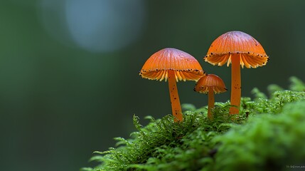 Fototapeta premium Orange Mushrooms Moss Forest Macro.