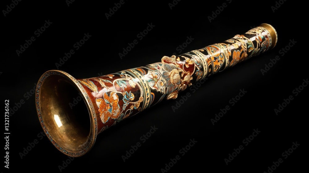 Poster a decorative vase with intricate details on a dark, solid background