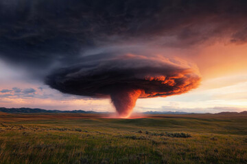 Fototapeta premium A large tornado is blowing through a field