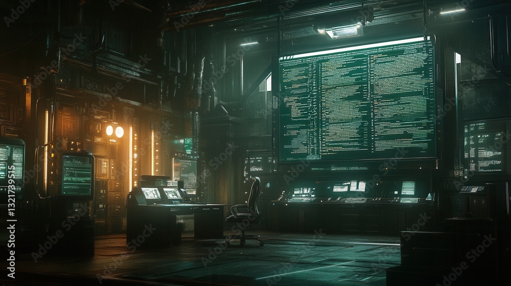 Aufkleber Code displayed in a futuristic digital workspace illuminated by glowing screens and organized with a golden ratio grid