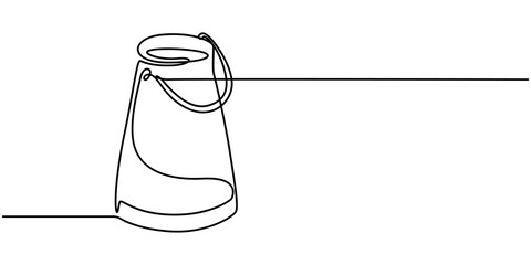 Continuous one line drawing of an vintage milk can, Picture of milk barrel illustration related to livestock Is a black and white picture for children to paint Used for teaching aids Assembling.