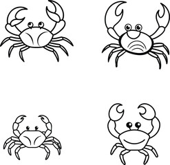 Crab walking on the beach line art illustration