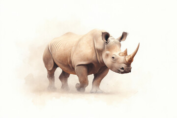 Fototapeta premium A rhino with a horn on its head is standing in the desert