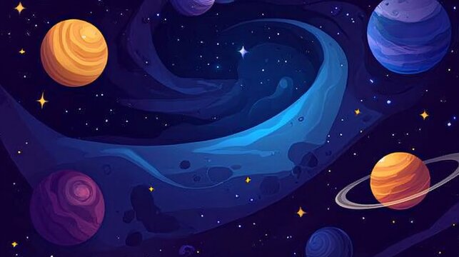 Colorful Cartoon Galaxy Background with Planets - Fun and Playful Space Theme Design