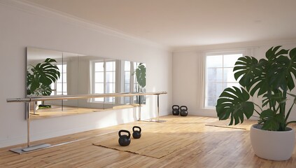 Modern home gym with a large mirror