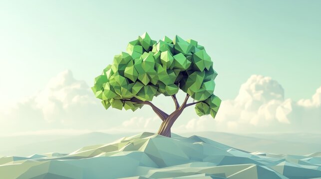 Low-poly tree on a low-poly landscape