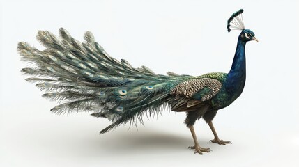 Fototapeta premium A vibrant peacock displaying its beautiful feathered tail proudly