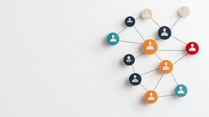 Network Connections with People Icons and Color Nodes on White Background