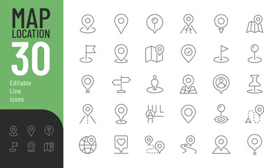 Map Location Line Editable Icons set. Vector illustration in modern thin line style of place mark related  icons: pin, flag, direction, and more.
