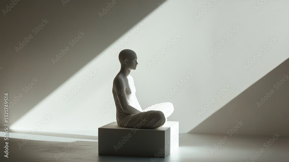 Aufkleber a person sits on a box with an calm expression, perfect for editorial or commercial use