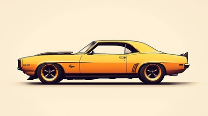 Obraz premium Classic Yellow Muscle Car Profile
